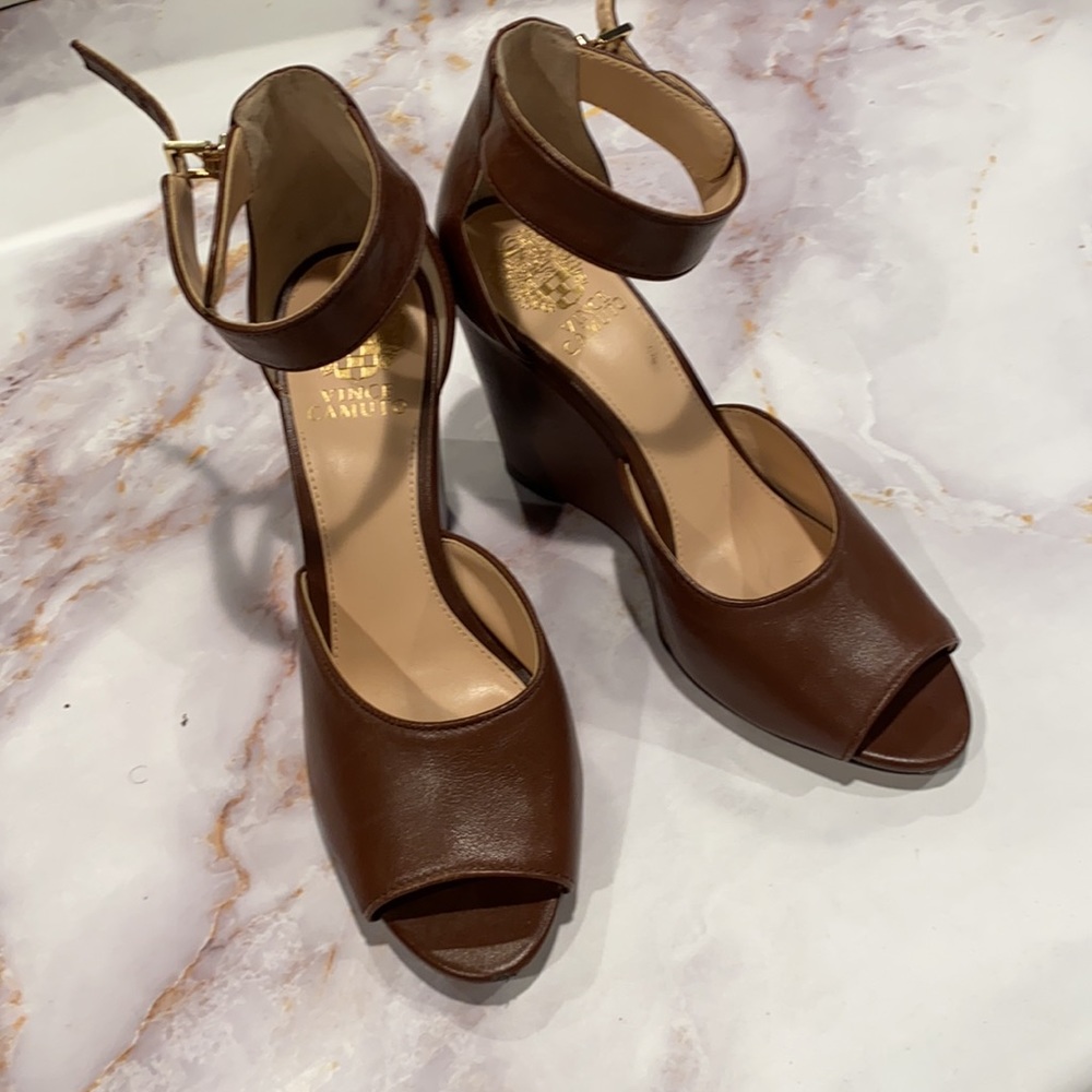 Vince Camino wedge shoes with peek toe and ankle strap. SZ 9 . Worn once